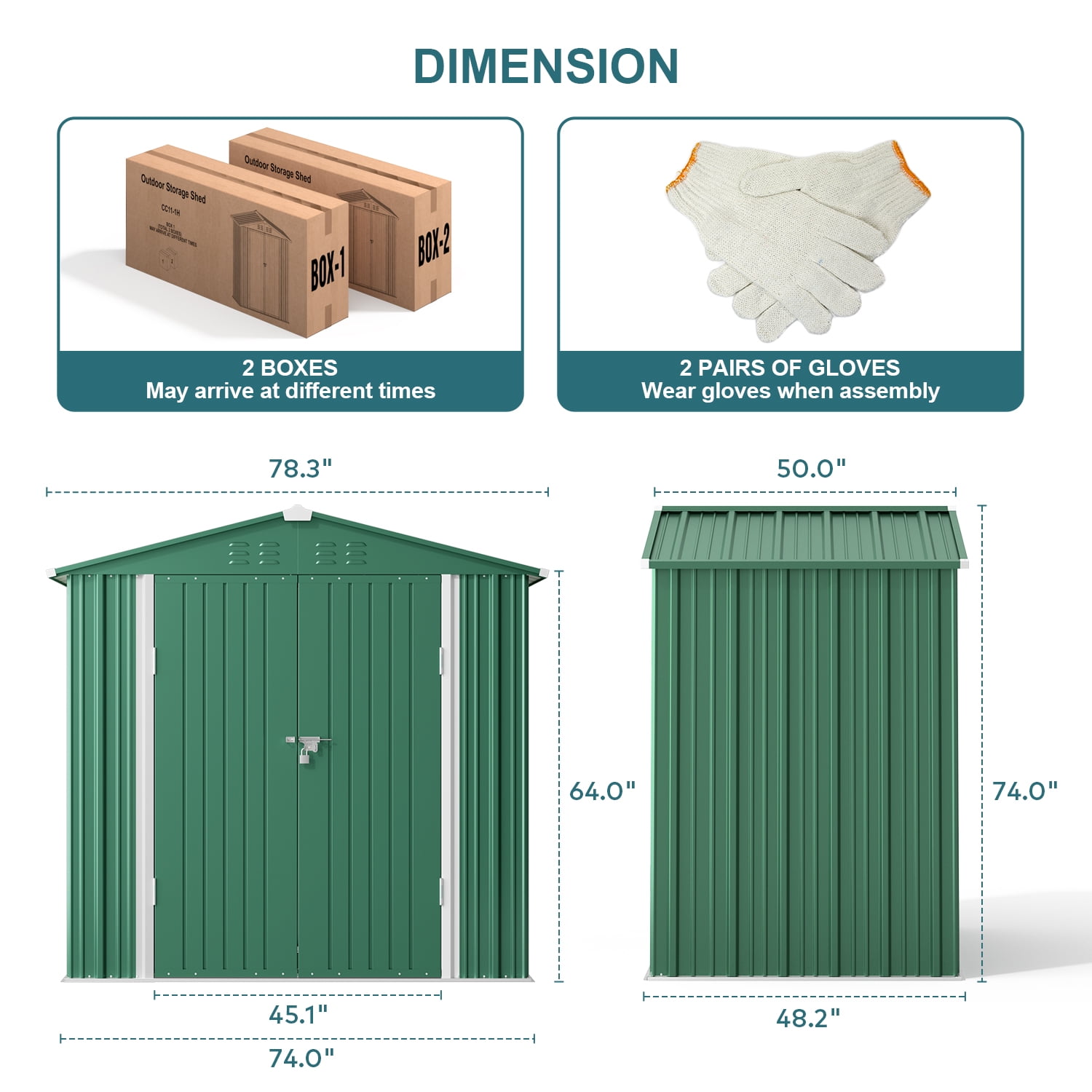 Storage Shed, Lofka 6x4 Ft Sheds & Outdoor Storage, Lockable Metal Garden Shed, Tool Shed Tiny House Vertical Outside Storage Building for Backyard, Lawn, Patio, Bike, Green