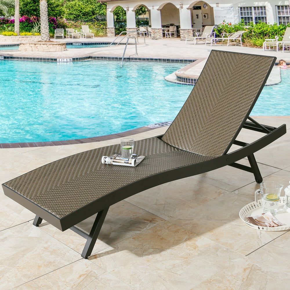 Ulax Furniture Outdoor Aluminum Wicker Chaise Lounge Patio Adjustable
