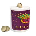 thumbnail image 2 of Mardi Gras Piggy Bank, Festival Design on Purple Backdrop with Stars and Colorful Dots, Ceramic Coin Bank Money Box for Cash Saving, 3.6" X 3.2", Purple Orange Green, by Ambesonne, 2 of 4