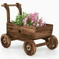 thumbnail image 2 of Topcobe Decorative Wooden Wagon Cart with Handle Wheels and Drainage Hole, Planters for Outdoor Plants, Raised Garden Beds Outdoor, Brown, 2 of 8