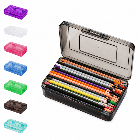 Large Capacity Plastic Pencil Box, Clear Translucent Plastic Pencil Box, Large Capacity Stackable Pencil Case with Snap-Tight Lid, Portable Organizer for School Office Desk Supplies