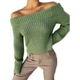 thumbnail image 3 of Seyurigaoka Slash Neck Off Shoulder Knitted Sweaters for Women Fall Winter Casual Pullovers Tops Solid Long Sleeve Jumpers Tops, 3 of 5