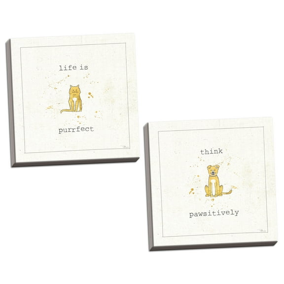 Gango Home Decor Shabby-Chic Companion Cuties I & II by Pela Studio (Ready to Hang); Two 12x12in Hand-Stretched Canvases