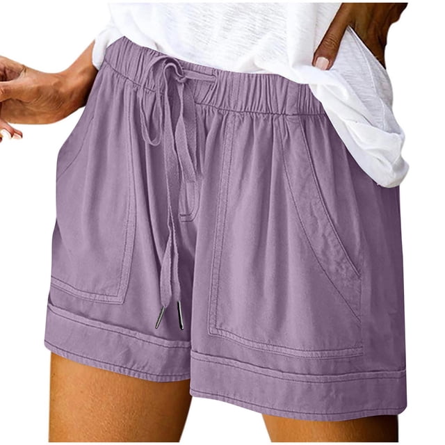 Diufon Womens Linen Shorts with Pockets Drawstring Elastic Waist Beach Vacation Trendy 2025 Summer Clothes