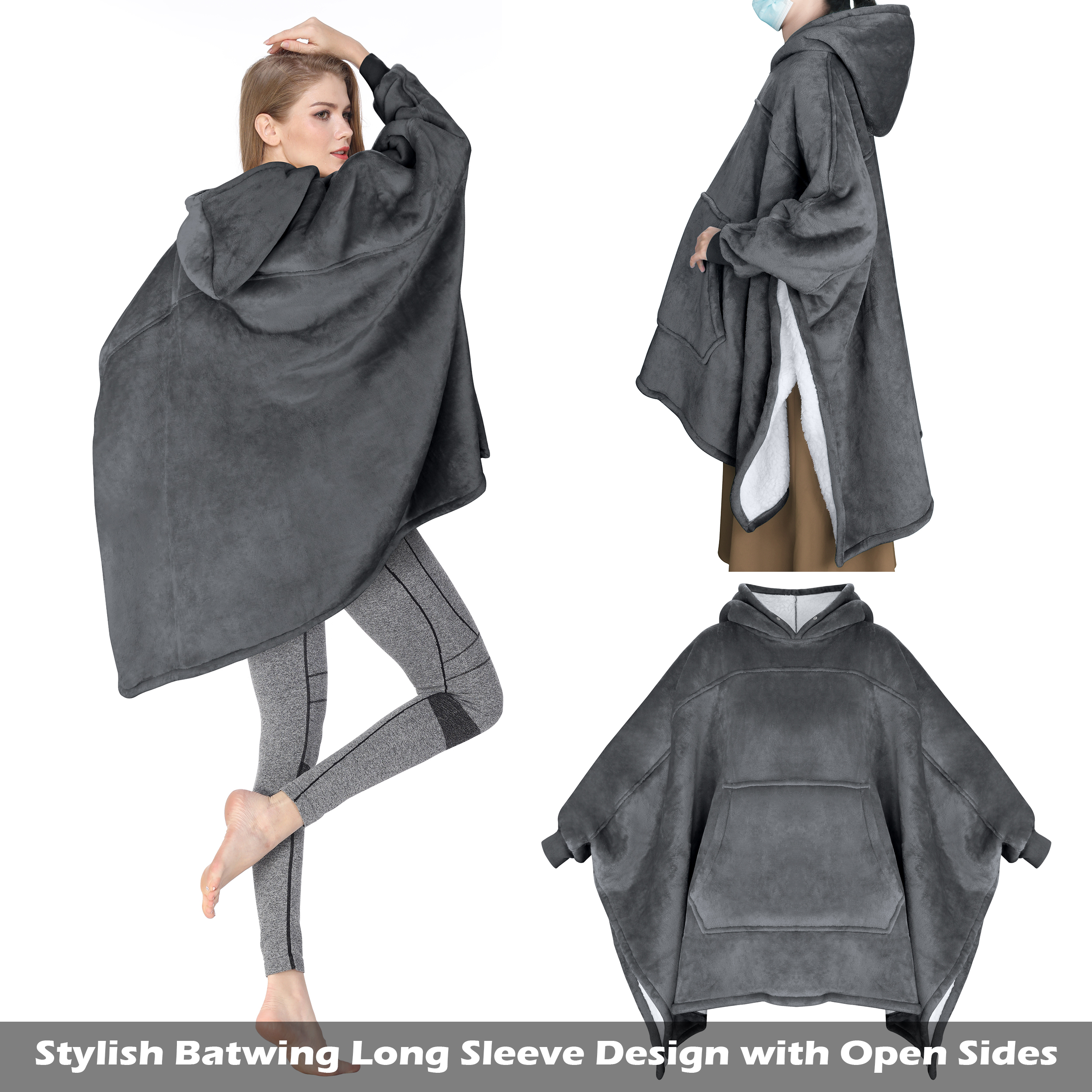 Tirrinia Oversized Hoodie Blanket Batwing Sleeve Sweatshirt Cozy Sherpa Huge Wearable Blankets Gift for Adults Women Teenagers Wife Girlfriend Purple