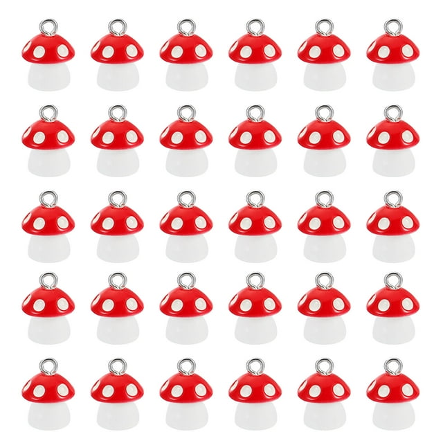 Unique Bargains Pendentifs en Résine Gouttes, Lot de 30 Mini Pendentifs en Forme de Champignon pour Fabrication de Bijoux DIY, Rouge