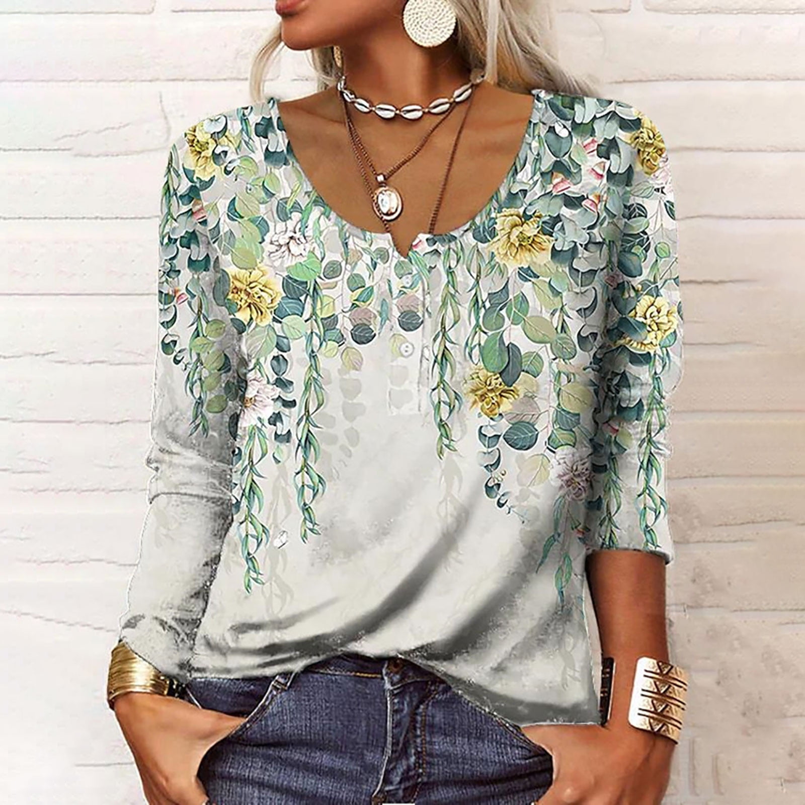 OKBOP Womens Tops Clearance,Casual Tshirt Long Sleeve Round Neck