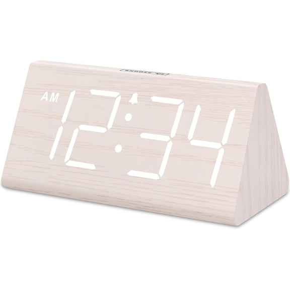 DreamSky Wooden Digital Alarm Clock for Bedroom - Living Room Desk Clock with Large Numbers, Bedside Nightstand Clock with USB Port, Adjustable Volume, Dimmer, DST, Office Wood Décor, Adapter Powered