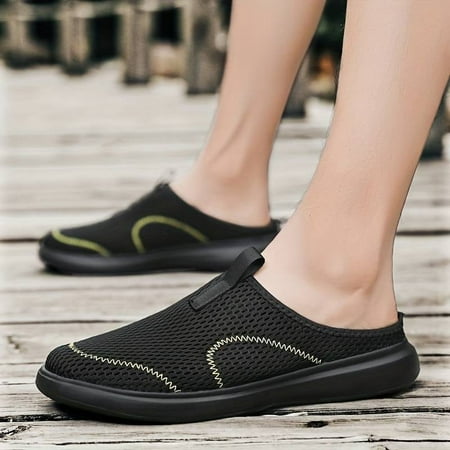 

XWQWJH Fashion Men s Slip-on Mules Mesh Semi-sneakers Breathable Closed-toe Sandals
