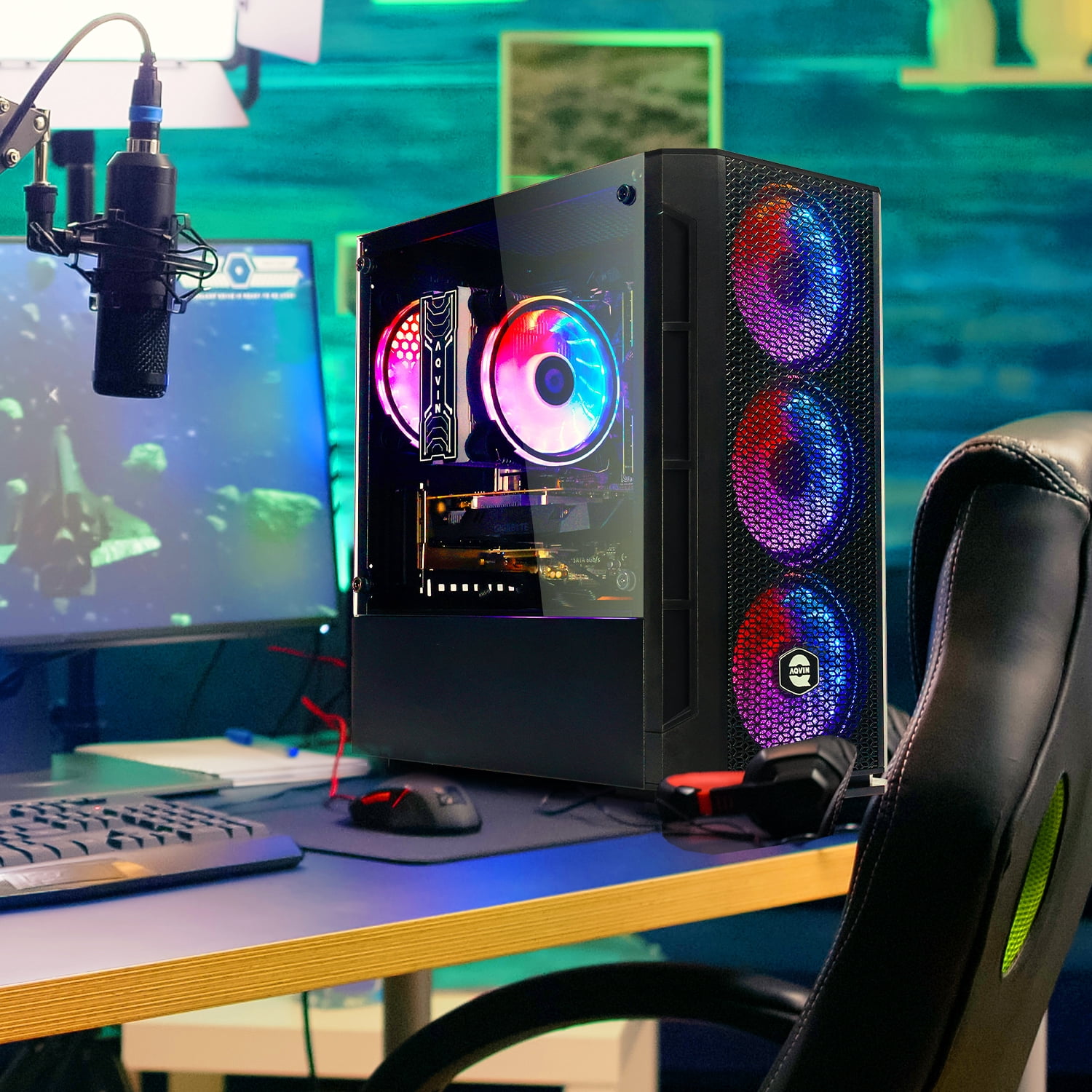 AQVIN AQ10 Gaming Desktop Computer PC Tower, Intel Core i7 CPU, processor 32GB DDR4 RAM, 1TB SSD, GeForce RTX 3050 6GB Graphics Card, Windows 11 Pro, RGB Keyboard and Mouse