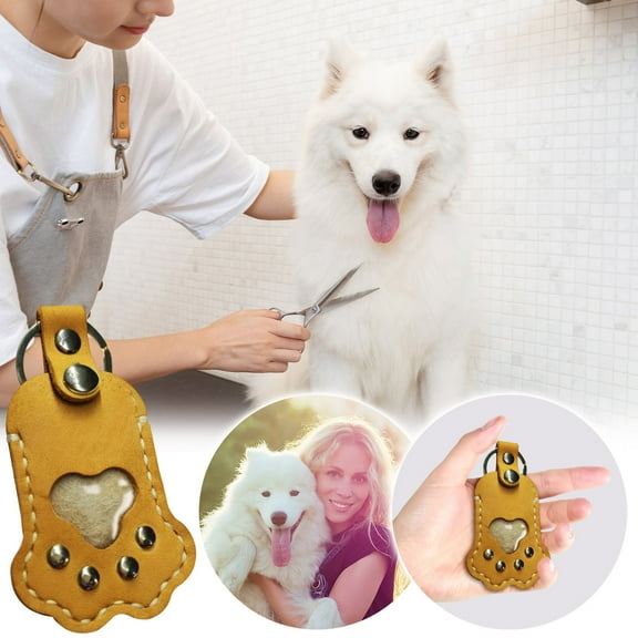 Hovmgk Cute Leather Pet Paw Keychain, Dog Memorial Storage Keepsake Keyring, Personalized Pet Hair Keepsake, Metal Ring, Unique Memorial Gift for Dog Lovers, Brown, Pet Memorial Keychain