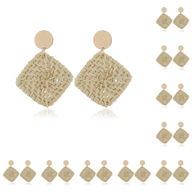 Qarigey Pendientes occidentales vintage estilo bohemio exquisita joyería cuadrilátero blanco Cuadrilátero blanco 10piezas