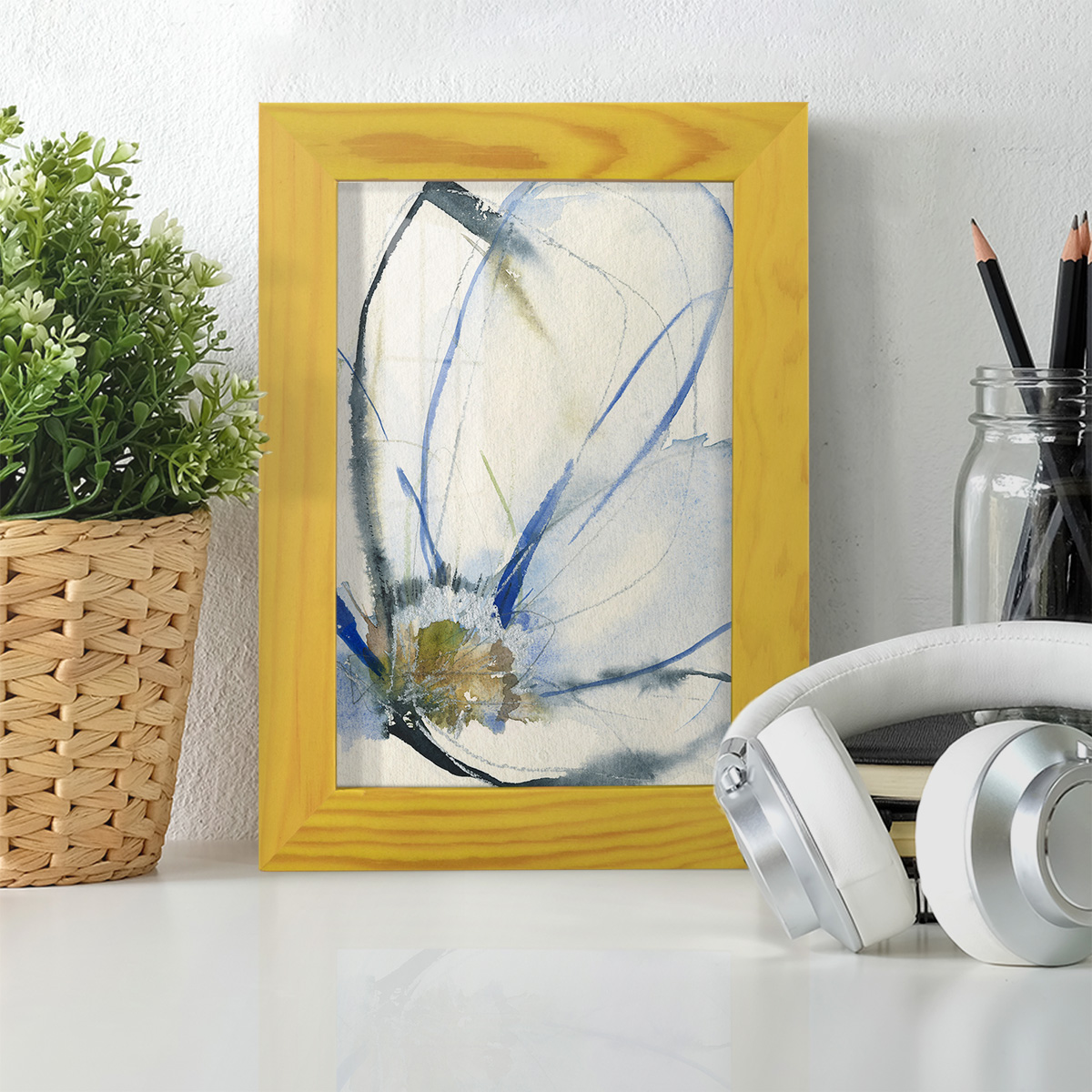 Cobalt & Paynes Petals II - Framed Print w/glass - Sunflower Yellow