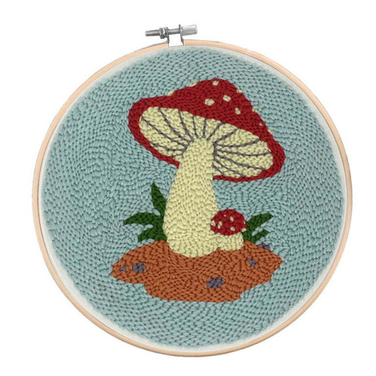Mushroom - Punch Needle Kits Includes Punch Needle Yarn 15cm Embroidery Frame, Size: 15 cm, Beige