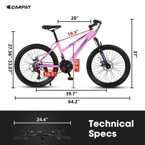 Harmie Mountain Bike [Ergonomic yet Durable Steel Frame] [Powerful Dual Disc Brake] Adult Riders Mountain Bicycle Pink Front Suspension 24 Inch Disc Brakes Steel Frame 21 Speed