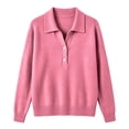 thumbnail image 5 of IUYRTFE Women Long Sleeve Collared Shirt Knit Sweater Solid Color Casual Pullover for Fall Winter Daily Wear, 5 of 5