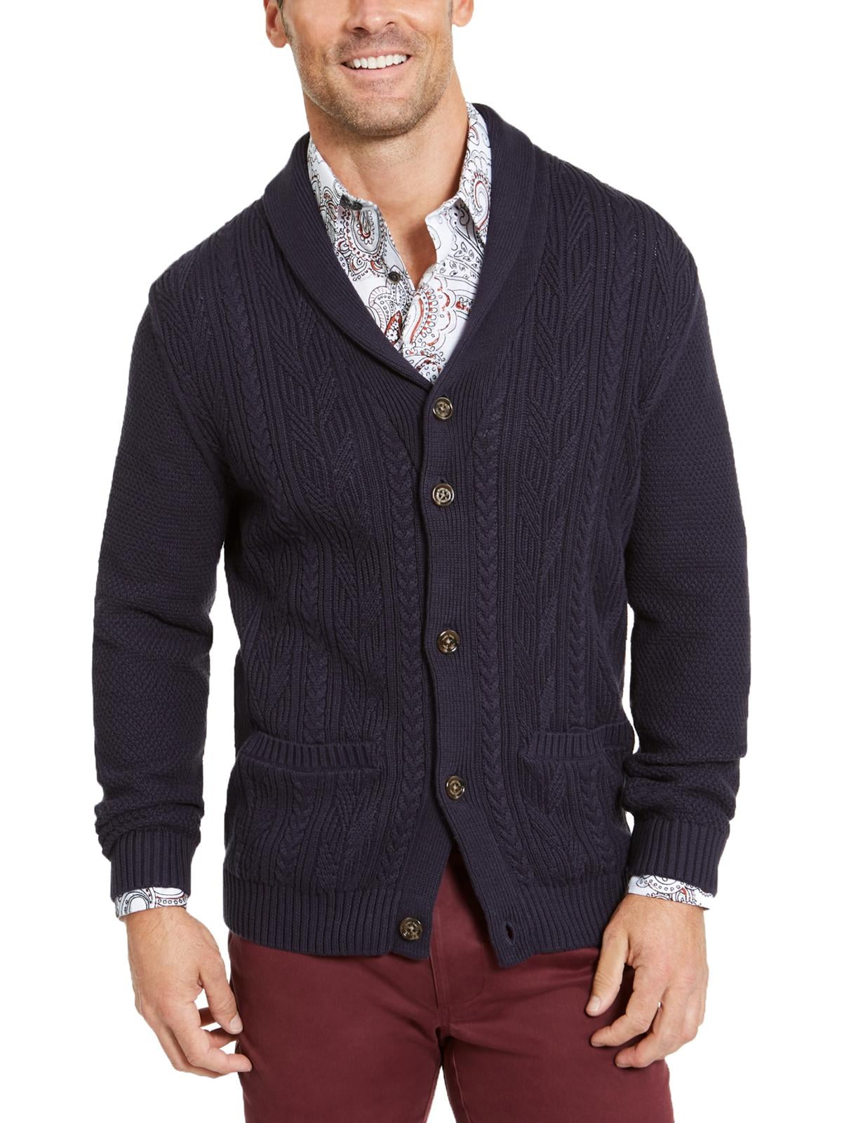 Tasso Elba Mens Cotton Shaw Collar Cardigan Sweater - Walmart.com