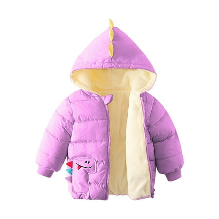 

QWERTYU Infant Baby Toddler Kids Boy Girls Long Sleeve Padded Outerwear Hooded Fall Winter Coat Zip Up Dinosaur Puffer Jacket