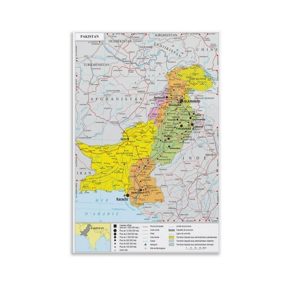 Pakistan Map Posters Room Aesthetic Poster Print Art Wall Painting Canvas Posters Gifts Modern Bedroom Decor 16x24inch(40x60cm)