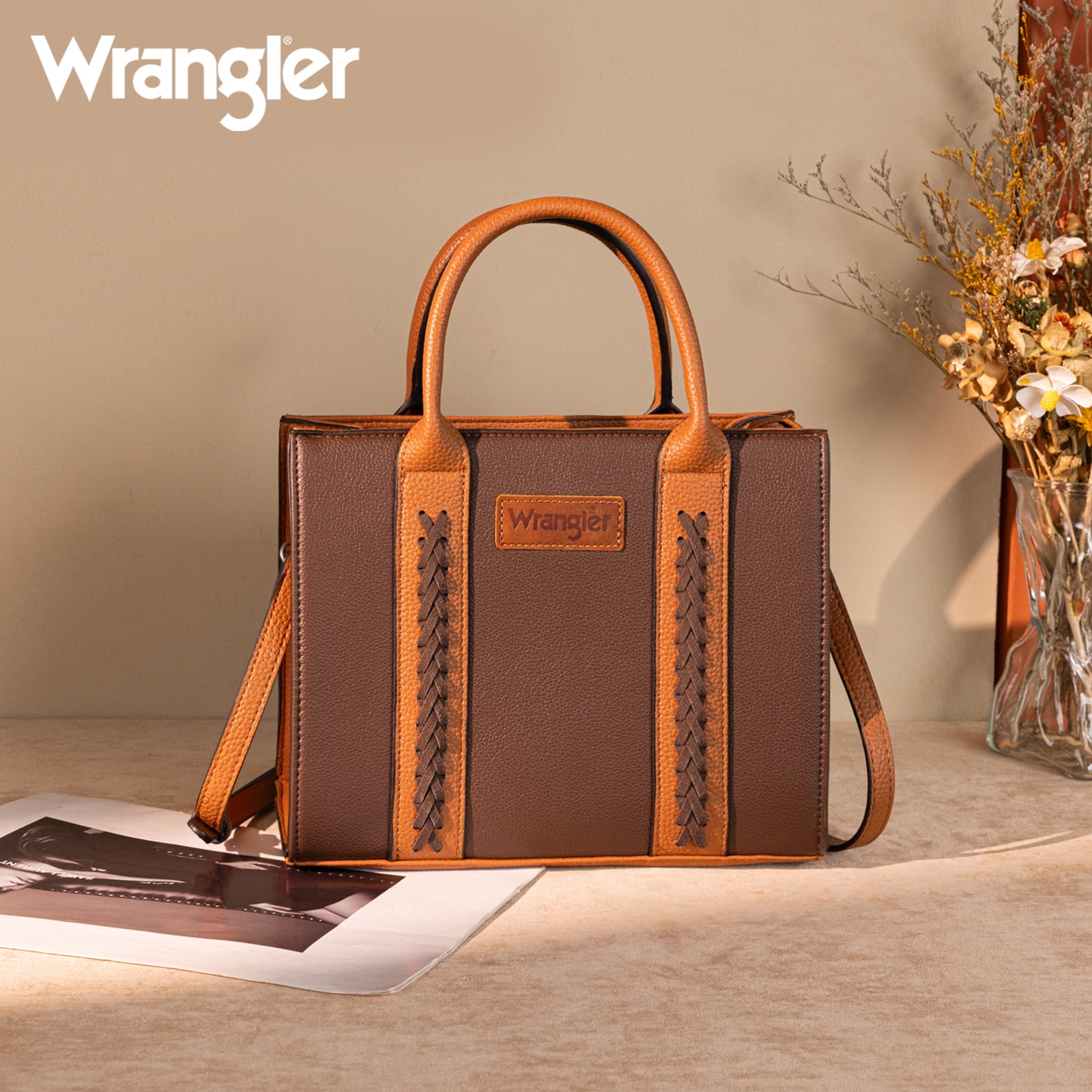 Wrangler Tote Bags for Women and Purse for Women with Adjustable Strap, Coffee