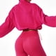 thumbnail image 4 of Chaqueta recortada para correr para yoga, holgada, de manga larga, con cremallera completa, cuello alto, ropa deportiva de color sólido para mujer, carmín M, 4 of 6