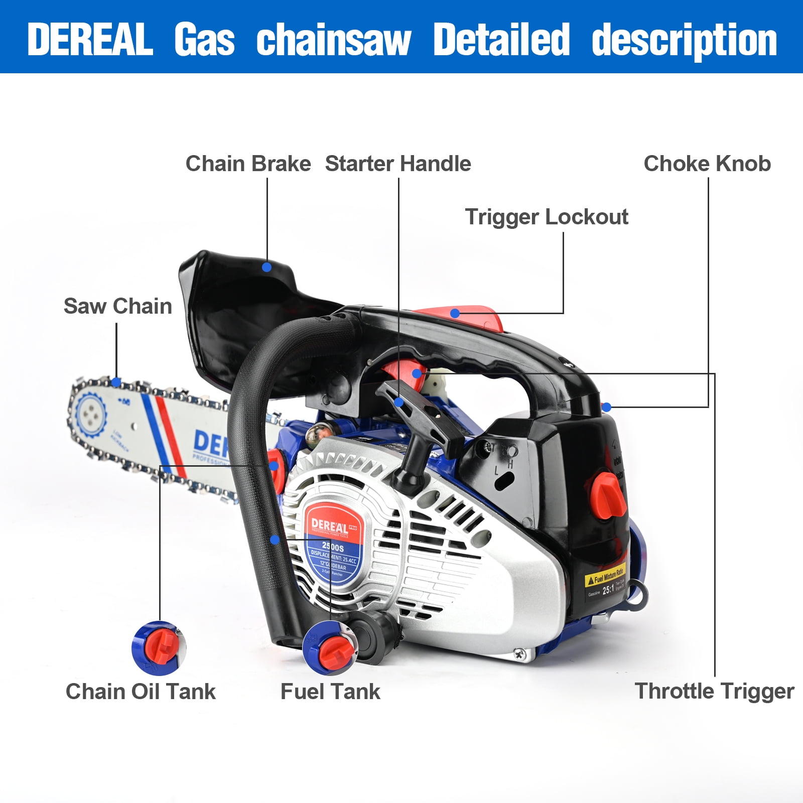 Gas Chainsaw 12 in. Professional Chainsaw 25.4 CC 2-Cycle Lightweight One-Hand Chainsaw
