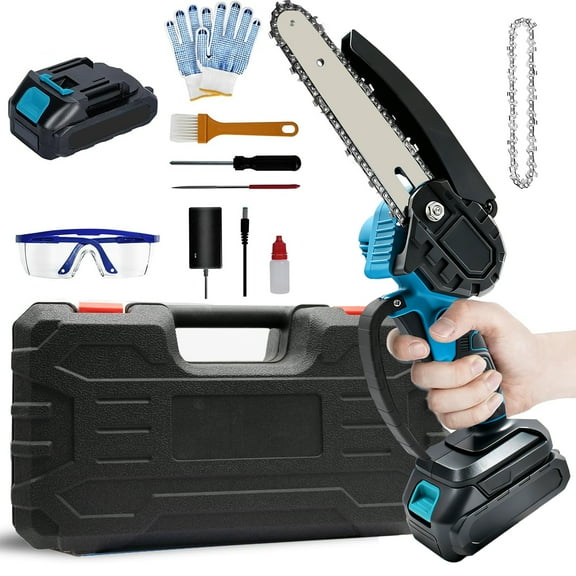 LOVFEN  Mini Chainsaw Cordless 6 inch with 2 Battery, Mini Power Chain Saw with Security Lock, Electric Chainsaw, Handheld Small Chainsaw for Tree Trimming Wood Cutting, Orange