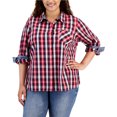 thumbnail image 1 of Tommy Hilfiger Womens Plaid Roll Tab Sleeve Button Up Shirt, Multicoloured, Plus Size, 3X, 1 of 1