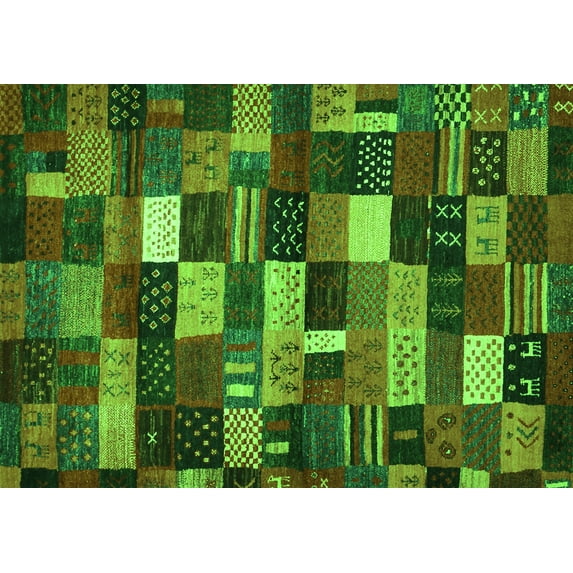 Ahgly Company Indoor Rectangle Abstract Green Contemporary Area Rugs, 2' x 5'