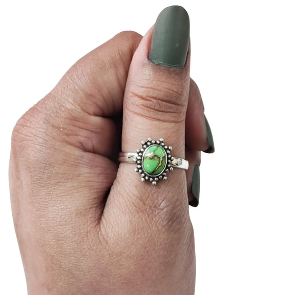 Natural Green Copper Turquoise Ring, Copper Turquoise Ring, December Birthstone, Adjustable Tiny Ring, Toe Ring, 925 Sterling Silver, Womens Bohemian Ring, Christmas, Handmade Statement Jewelry
