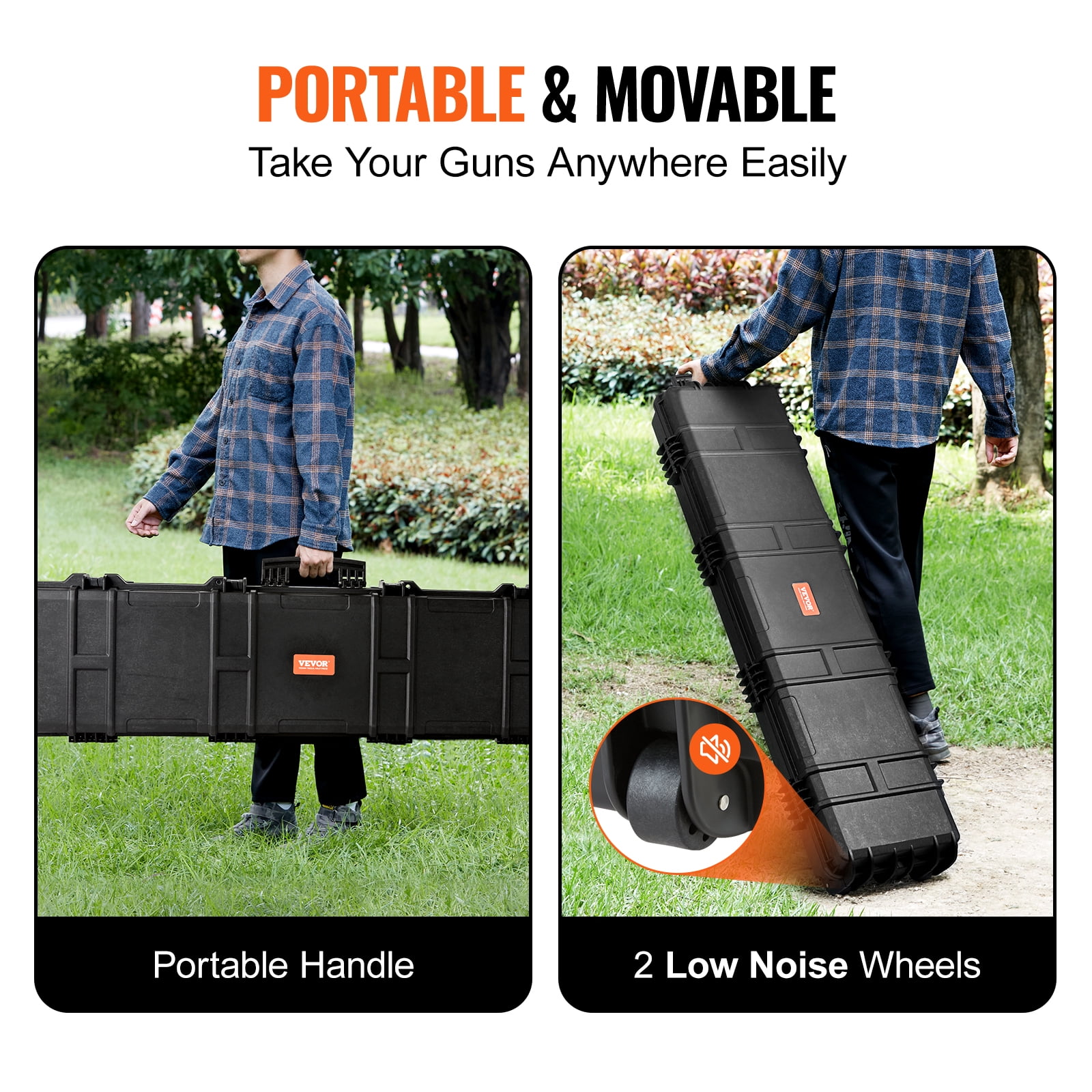 VEVOR Rifle Case, Rifle Hard Case with 3 Layers Fully-protective Foams, 50 inch lockable Hard Gun Case with Wheels, IP67 Waterproof & Crushproof, for Two Rifles or Shotguns, Airsoft Gun