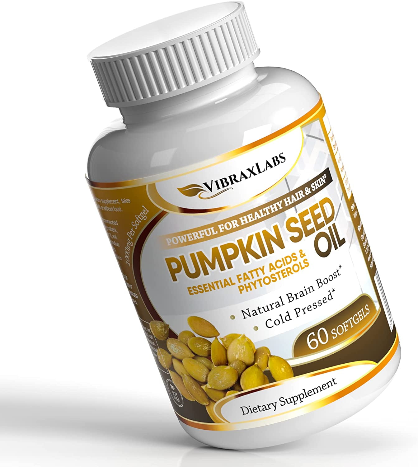 Pumpkin Seed Oil - 100% Cold Pressed Pure 1000mg Extraction - Best for Hair  Growth, Younger Looking Skin & Face, Bladder Control Supplement, 60  Softgels 