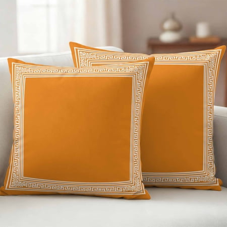 Orange Greek Key Outdoor Waterproof Throw Pillow Covers 24x24 Set of 2 White Greece Ancient Farmhouse Geo Decorative Pillowcases Cushion Pillowcase for Couch Sofa Patio Outside Pillow Protector