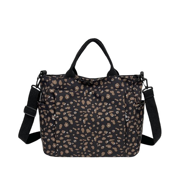 PRIYAL Leopard Tote Bag for Women Nylon Shoulder Handbag Crossbody Bag | Lightweight Leopard Print Tote Handbag for Travel Work