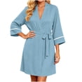 thumbnail image 6 of AnuYalue Bathrobe for Women Trendy V Neck Soft Nightgown 3/4 Sleeve Sleepwear Quick Dry Robes Home Wear, 6 of 8