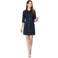 thumbnail image 4 of INSPIRE CHIC Robe-Chemise Ajustée en Denim pour Femmes à Manches 3/4 Boutonnée, 4 of 6