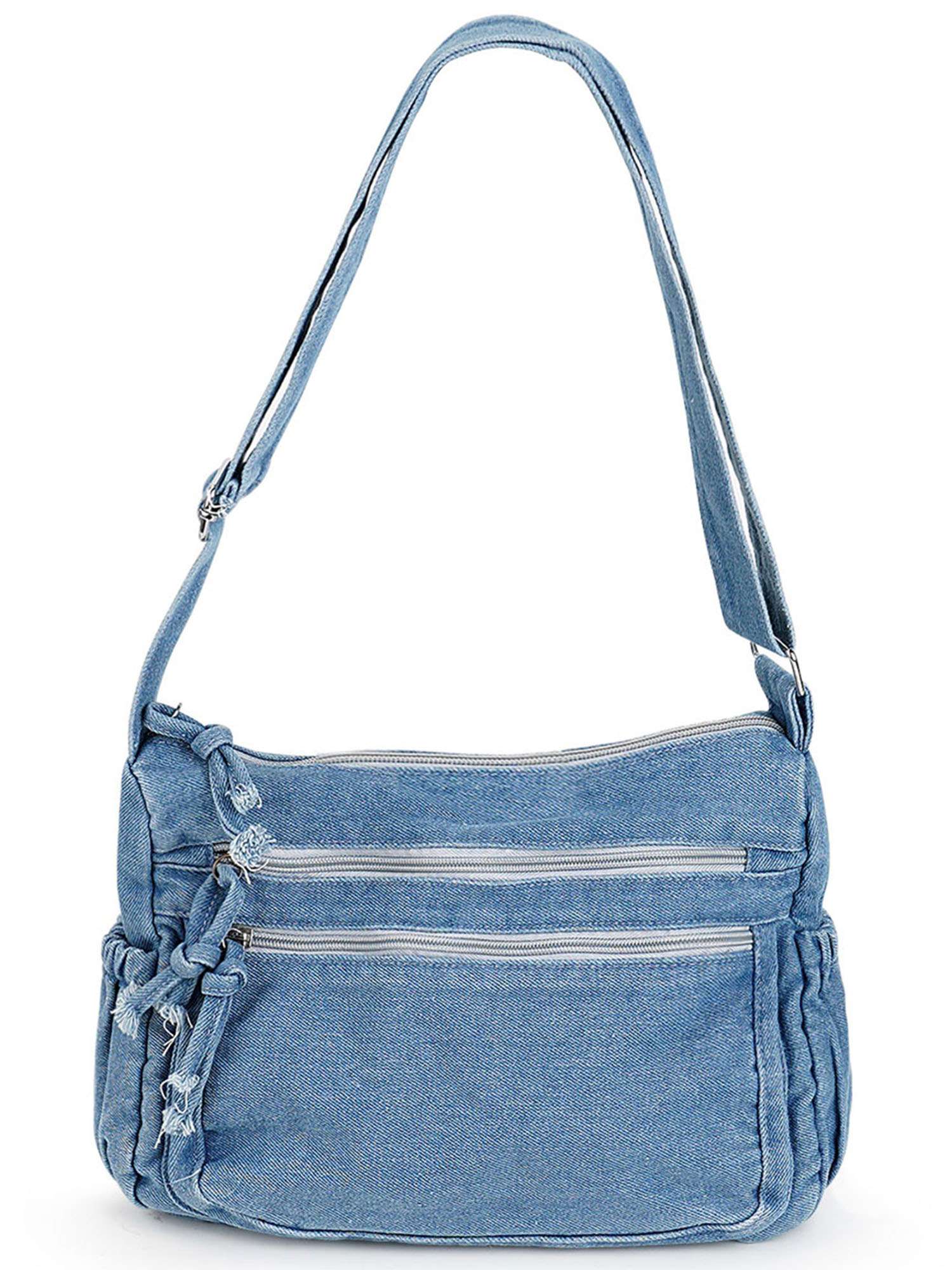 Deago Women's Retro Large Denim Shoulder Bag Crossbody Handbags Casual Style Lightweight Jean Tote Purse (Blue)