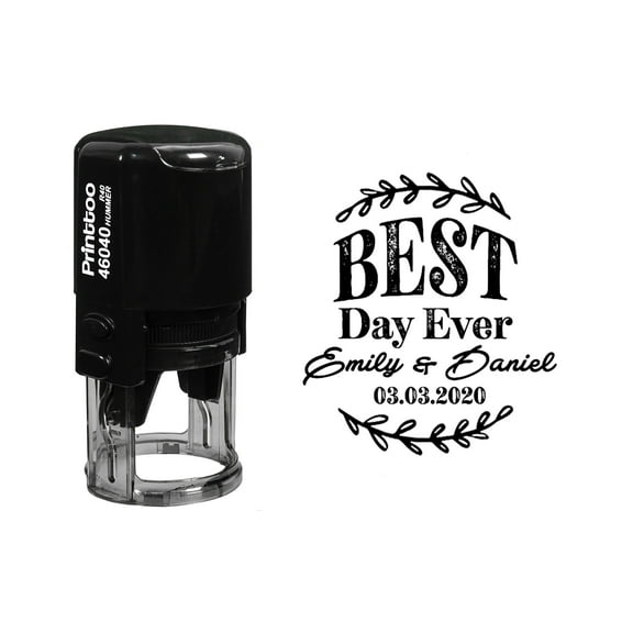 Printtoo Personalized Black Self Inking Wedding Favor Custom Stamper Best Day Ever Round Heavy Duty Stamp-40 mm
