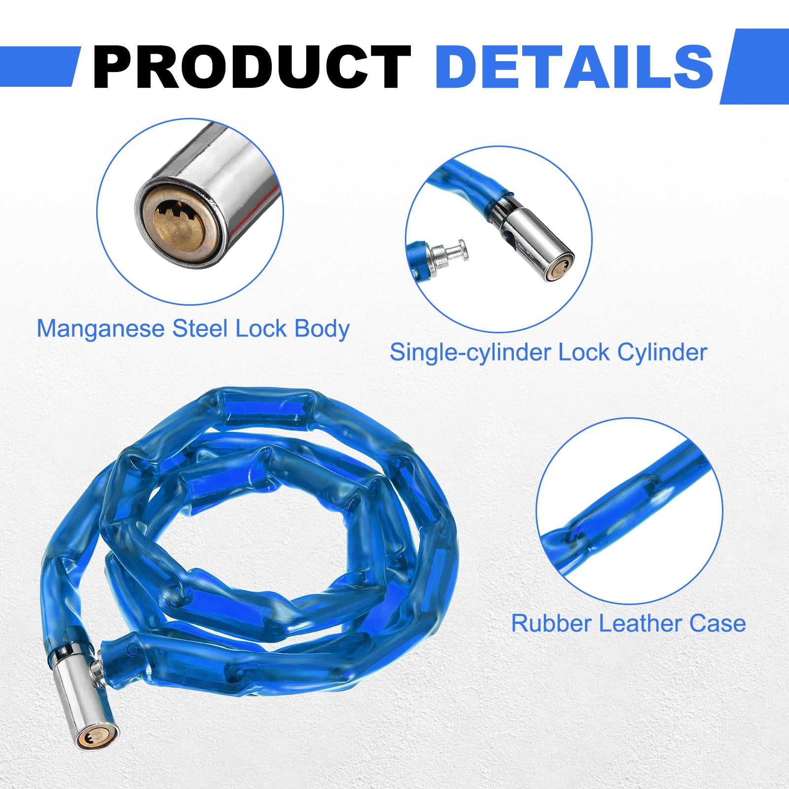 Bike Chain Lock, (48 Inch, Blue) (1 Pcs), Manganese Steel Anti-Theft Bicycle Chain Lock with Keys, Suit for - Bike/Motorcycle/Scooter/Truck