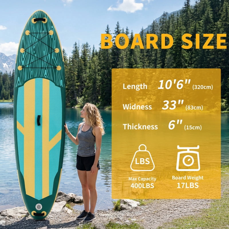 Gianna Inflatable Stand Up Paddle Board 10'6", Non-Slip EVA Deck with SUP Accessories, Wide Stable Design, Leash, Backpack & Pump for Adults & Youth of All Skill Levels，Yellow and Green