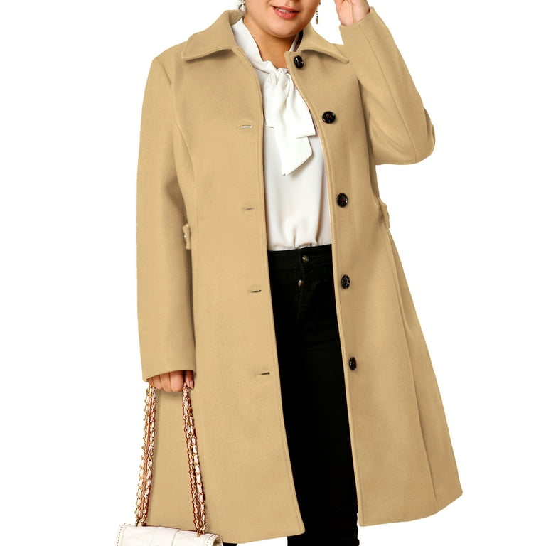 Unique Bargains Women s Plus Size PeaCoat Long Sleeve Utility Overcoat Walmart