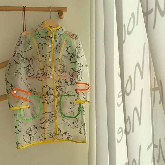 Thicker Reusable Raincoat Rain Poncho Jacket Slicker for Children Boy Girl Kids, Bear, XXL