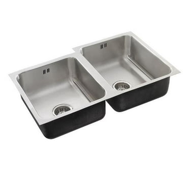 Just UODLF-2134-A-L-R 18 Gauge T-304 Double Bowl Undermount Commercial Grade Offset Sink with Integral Overflow
