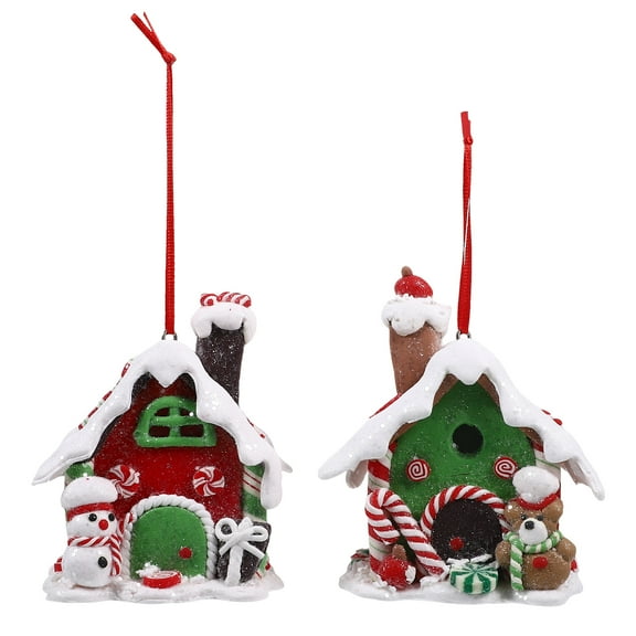 Raindrops Christmas Gingerbread House Decoration - Set of 2 - Holiday Table Ornament