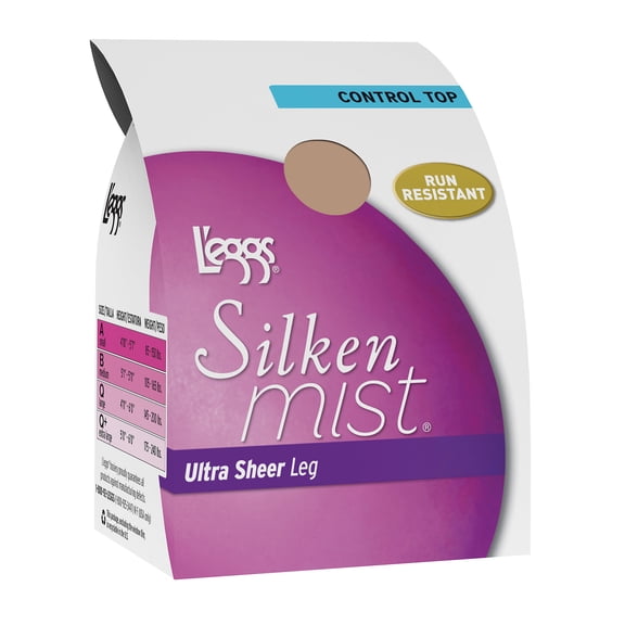 L'eggs Silken Mist Ultra Sheer with Run Resist Technology, Control Top Toe Pantyhose, 1-Pack Sun Beige B Women's