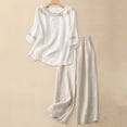 thumbnail image 2 of JFGHDG 2 Peice Linen Sets Loose Gauze Tunics Womens Embroidery Floral Pants 3/4 Sleeve Embroidered Tops Wide Leg Linen Pants Beach Travel Lounge Outfits Business Work Pants with Pockets White 2XL, 2 of 9