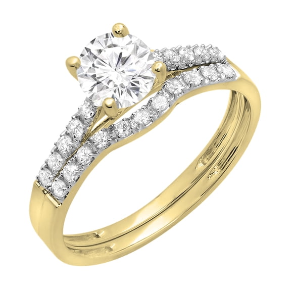 Dazzlingrock Collection IGI Certified 5.80mm Center & Side Round White Gold Diamond Wedding Ring Set for Women in 10K Solid Yellow Gold Size 5.5