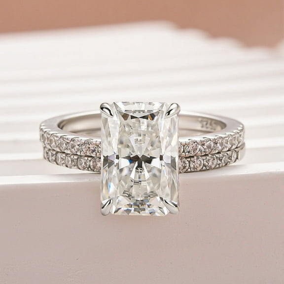 Veda Jewel 2.3 Ct Radiant Cut Diamond Bridal Ring Set for Women – 14K White Gold Plated Engagement and Wedding Rings with Sparkling Accent Stones – Stylish Two Piece Jewelry Gift for Anniversary