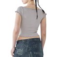thumbnail image 5 of Biekopu Women Short Sleeve Crop Tops Solid Color Rib Knit V-Neck Summer Slim Fit Shirts Streetwear, 5 of 6