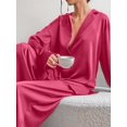 thumbnail image 6 of Women's Notched Collar Long Sleeve Top & Wide Leg Pants Loungewear Set Pink M, 6 of 7